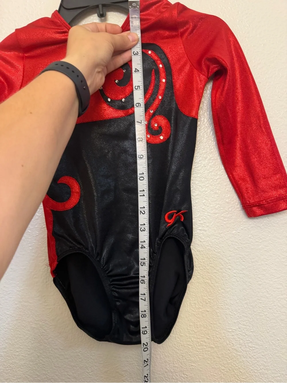 GK elite gymnastics competition leotard long sleeve red black crystals MC-Medium
